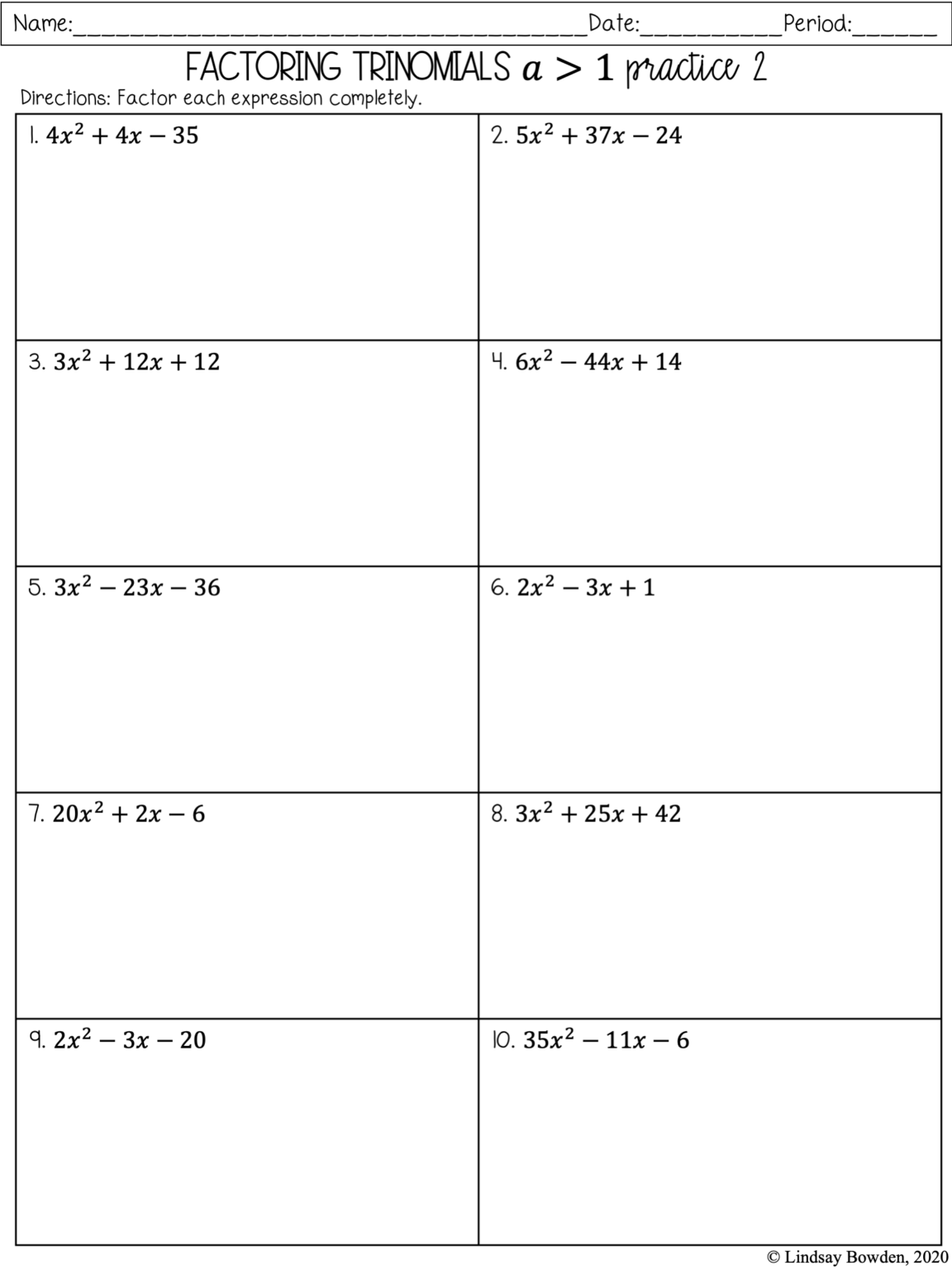  Factoring Polynomials Notes And Worksheets Lindsay Bowden