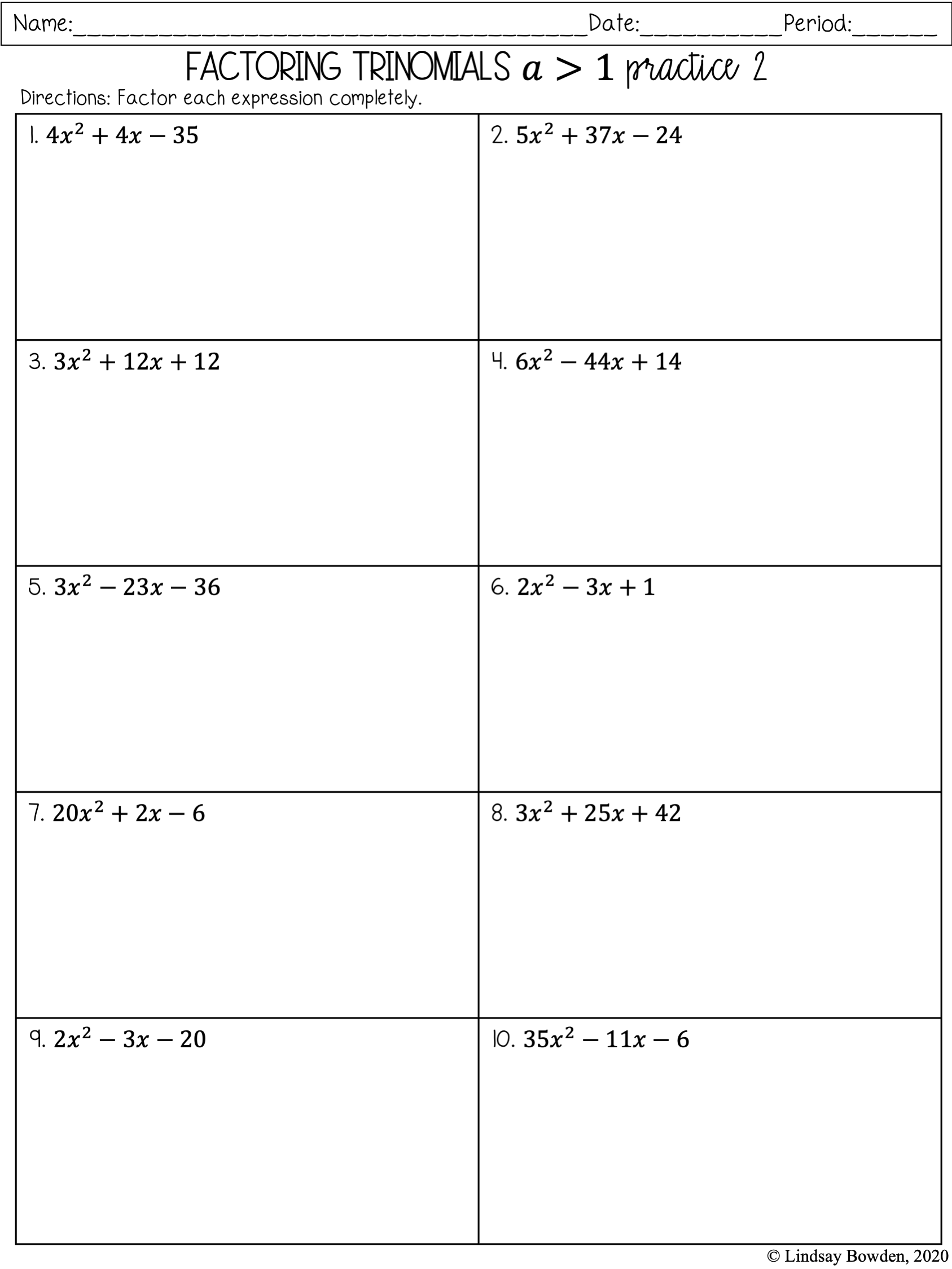 Factoring Polynomials Notes and Worksheets - Lindsay Bowden Intended For Factoring By Grouping Worksheet Answers