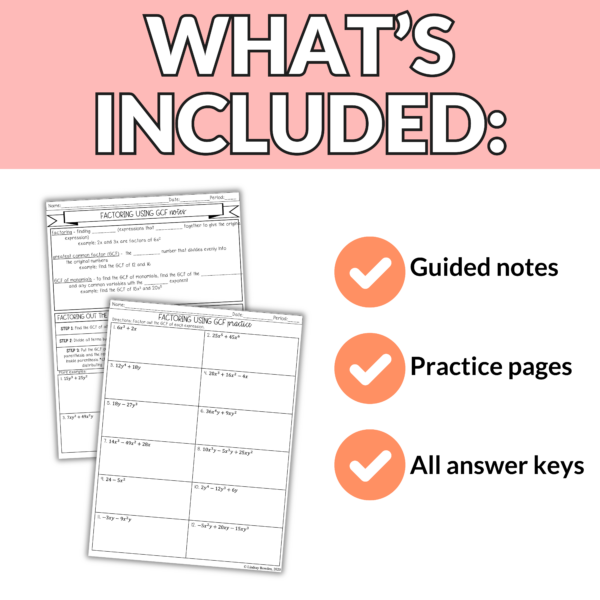Factoring Polynomials using Multiple Methods Notes and Worksheets for Algebra 1 - Image 3
