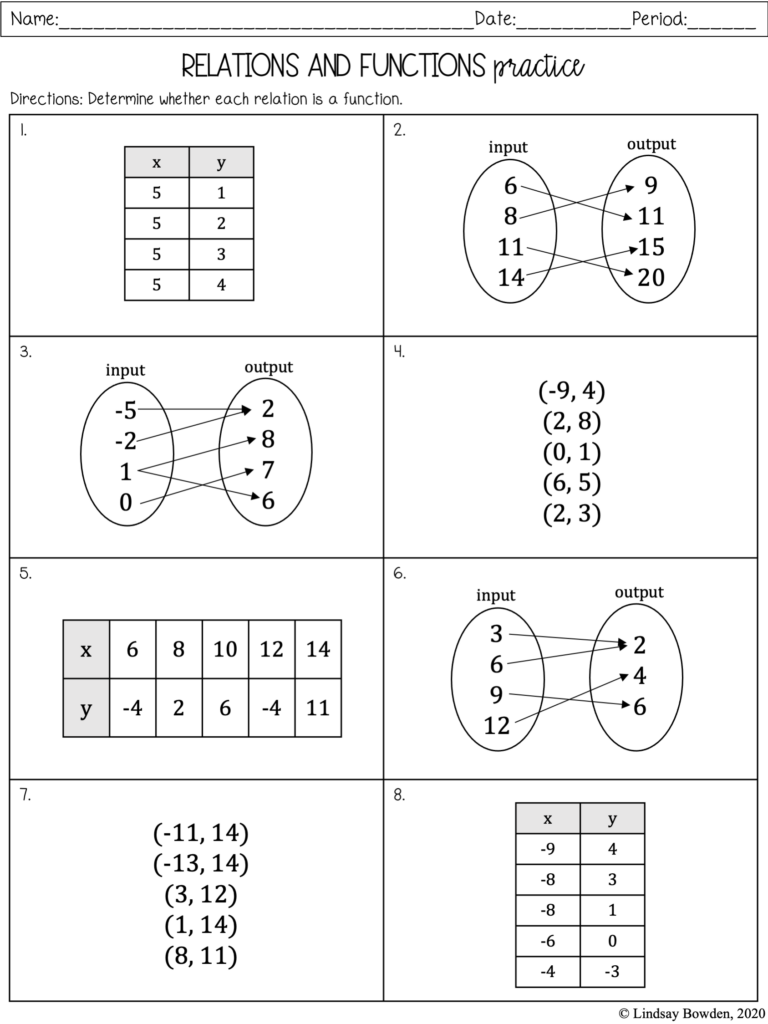 Function Relation Worksheet Math 7