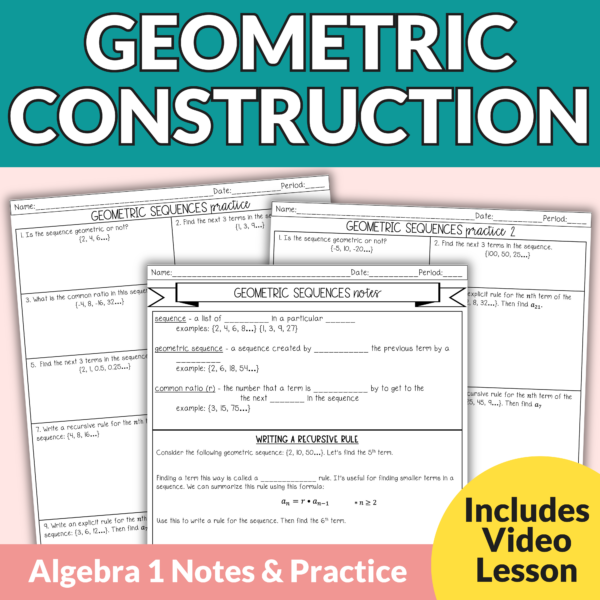 Geometric Constructions Notes and Practice for 9th – 11th Grade Geometry