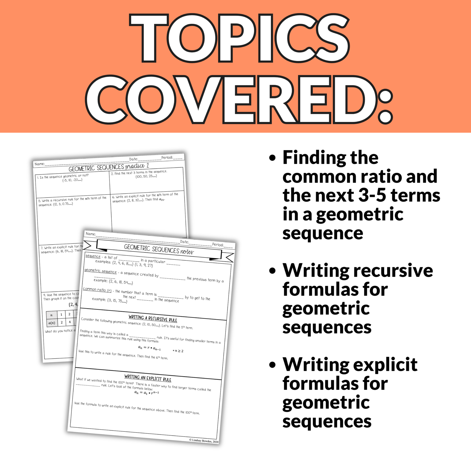 Geometric Sequences Notes and Worksheets - Lindsay Bowden