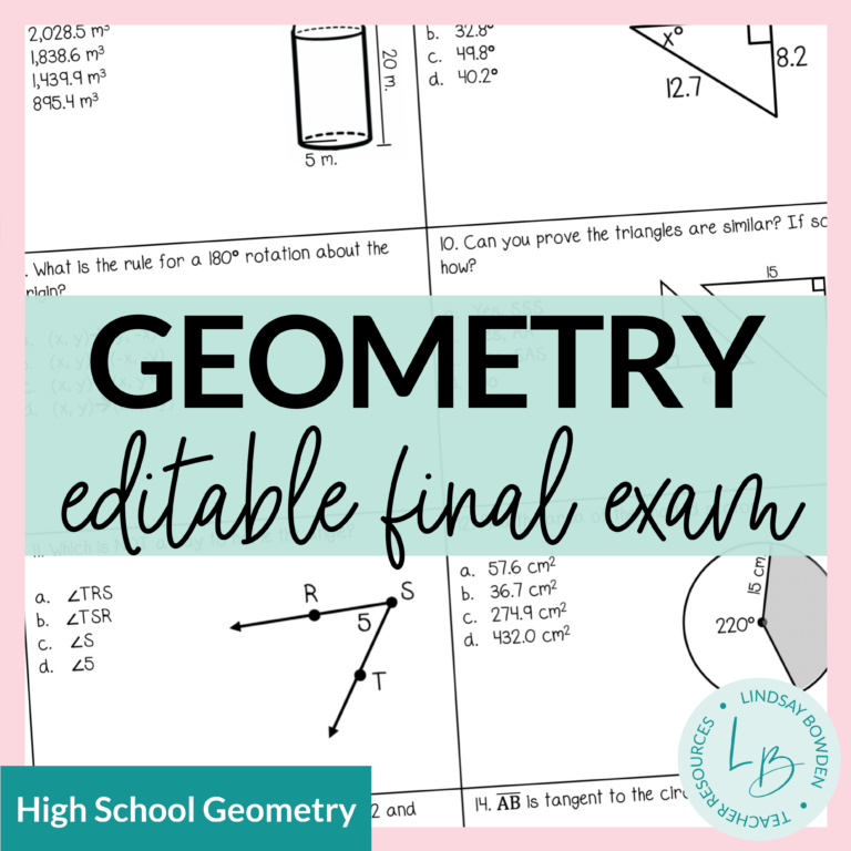 Geometry Final Exam With Study Guide (Editable) - Lindsay Bowden