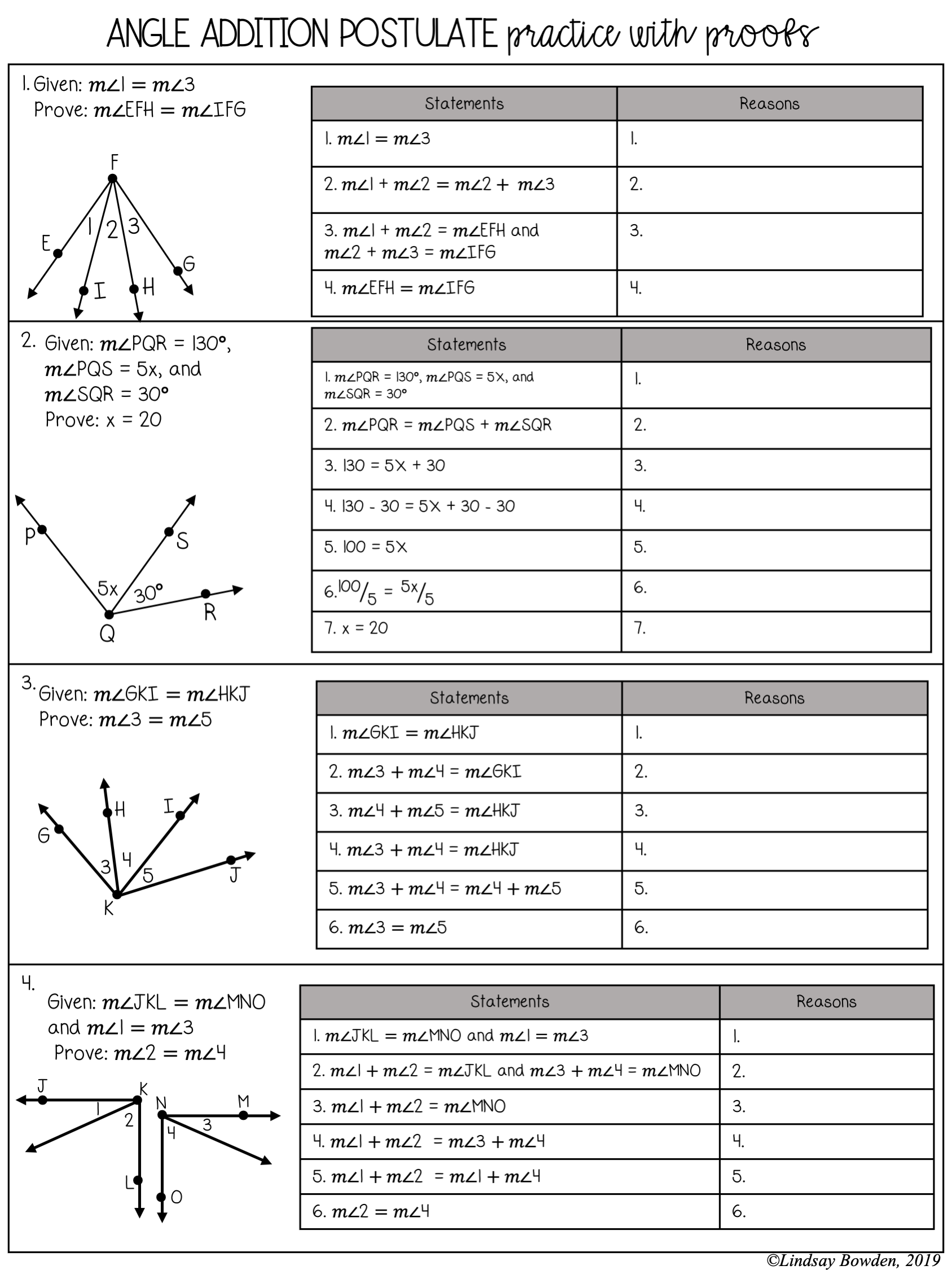 Segment and Angle Addition Postulate Notes and Worksheets Pertaining To Angle Addition Postulate Worksheet