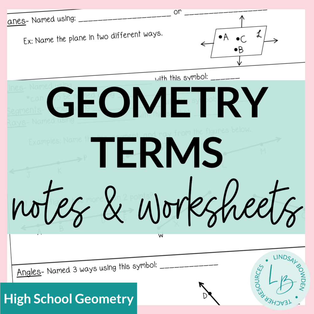 Geometry Terms Notes And Worksheets Lindsay Bowden