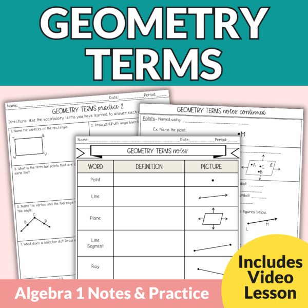 Geometry Terms Guided Notes and Worksheets for 9th – 11th Grade Geometry