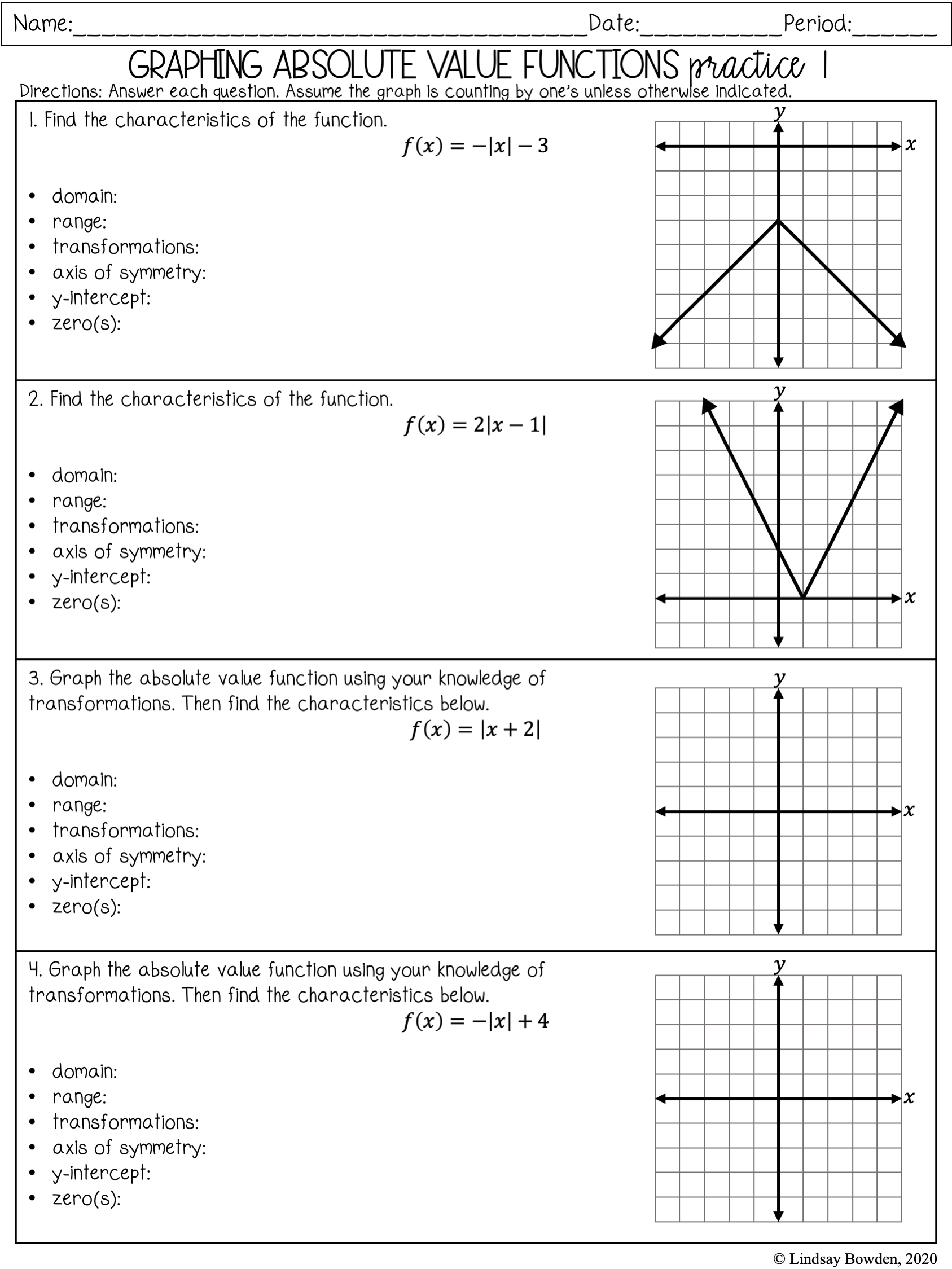 graphing absolute value functions practice and problem solving c