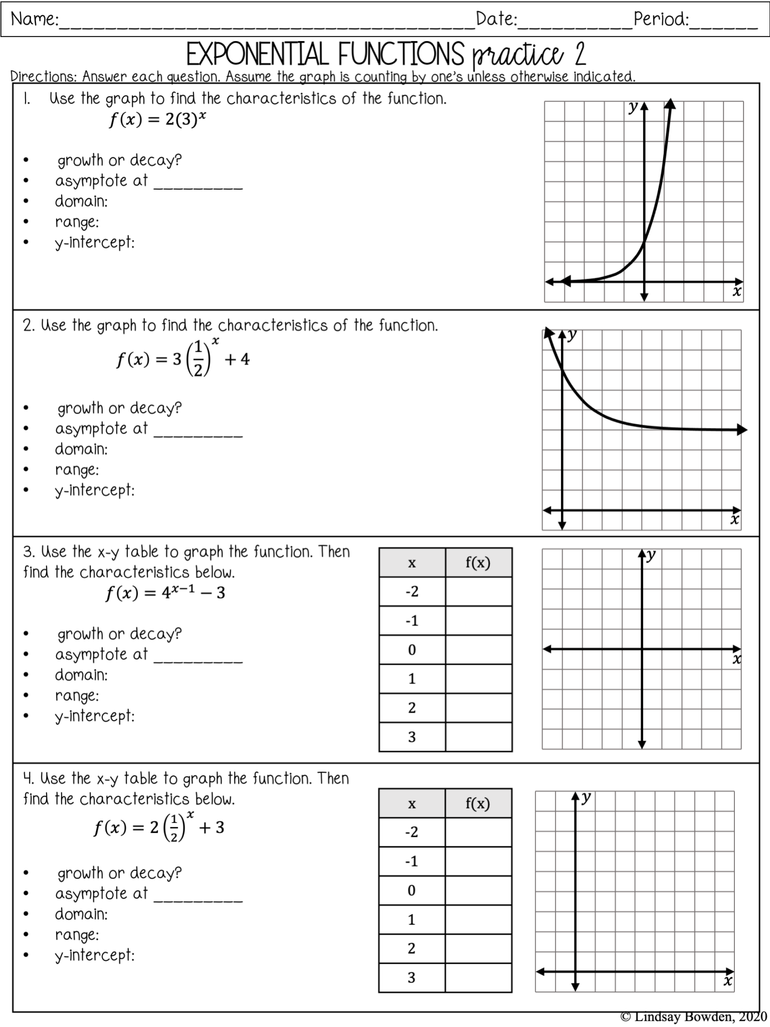 Exponential Functions Notes and Worksheets Lindsay Bowden