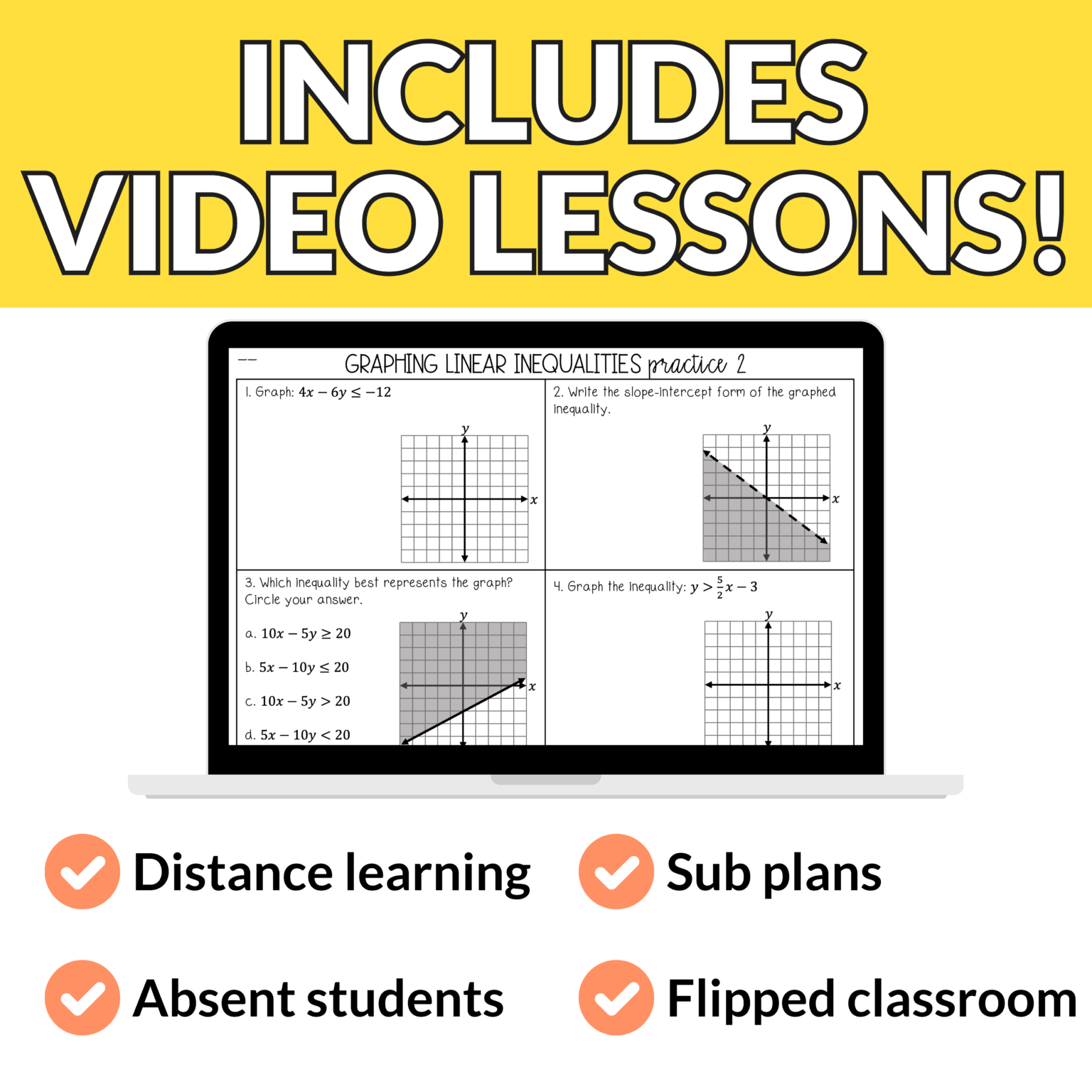 Graphing Linear Inequalities in Different Forms Notes and Worksheets ...