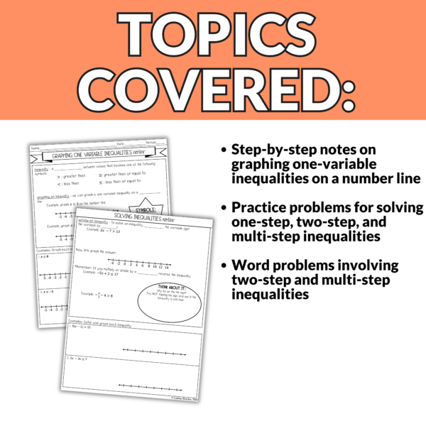 Solving and Graphing One-Variable Inequalities Notes and Worksheets Algebra 1 - Image 2