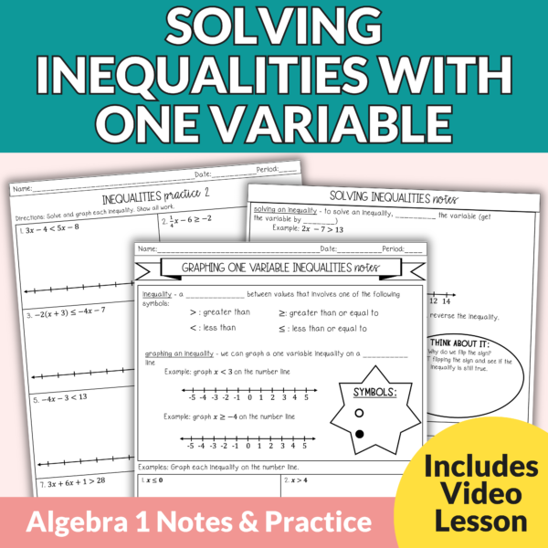 Solving and Graphing One-Variable Inequalities Notes and Worksheets Algebra 1