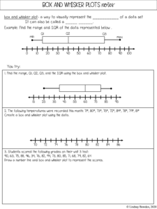 Box and Whisker Plots Notes and Worksheets - Lindsay Bowden