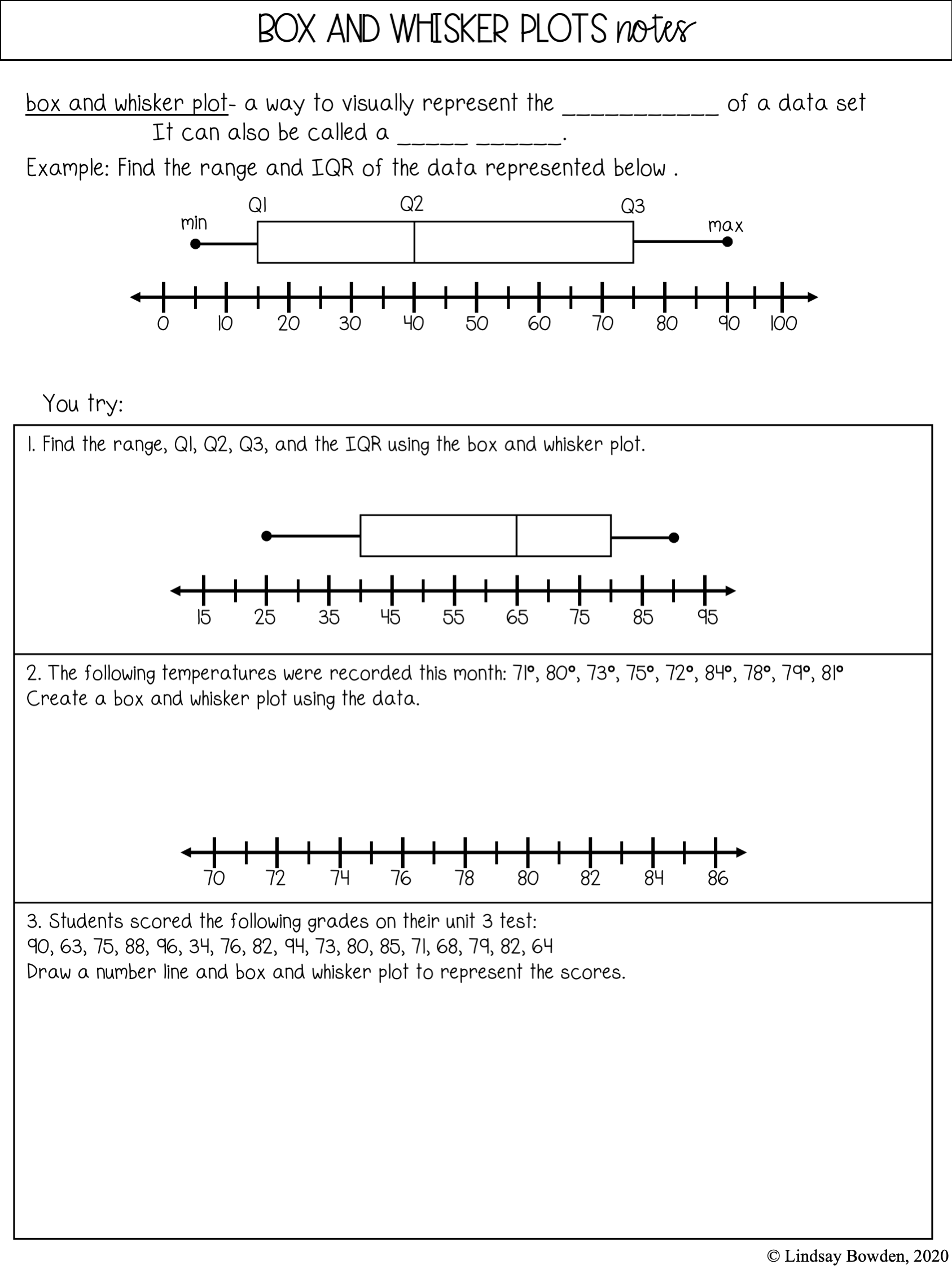 Box and Whisker Plots Notes and Worksheets - Lindsay Bowden With Regard To Box And Whisker Plot Worksheet