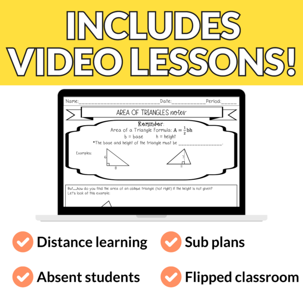 Law of Sines and Cosines, Triangle Area Notes and Worksheets for Grades 9th-11th - Image 4