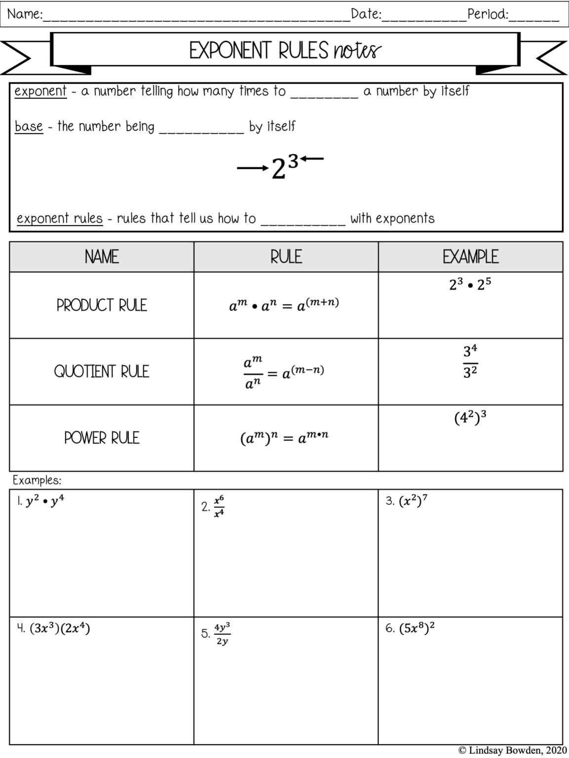 Exponents Rules Review Worksheet Answers