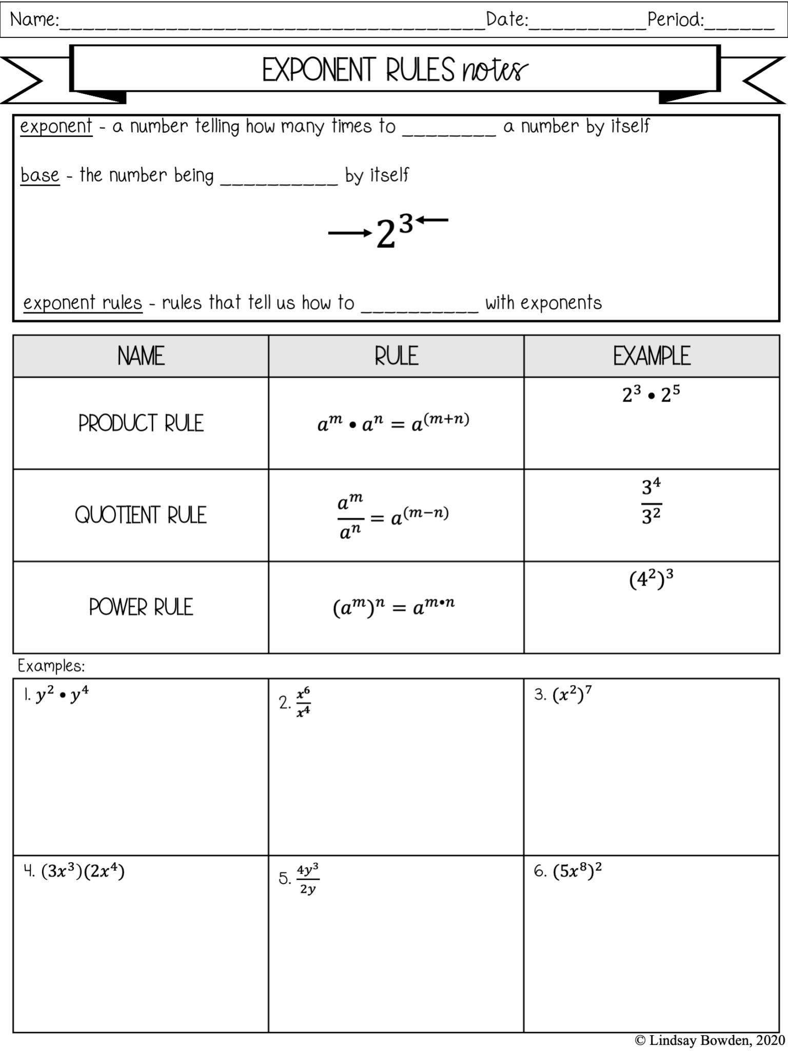 Product Rule Exponents Worksheets 8396