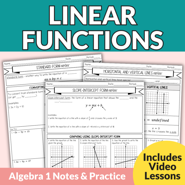 Linear Functions Notes and Worksheets