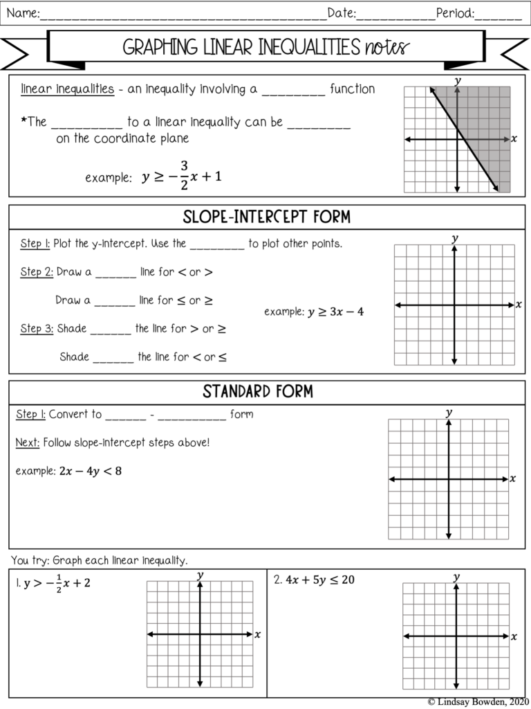 Linear Inequalities Notes and Worksheets - Lindsay Bowden