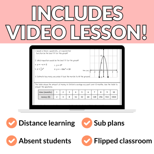 Linear, Quadratic, Exponential Notes and Worksheets - Image 3