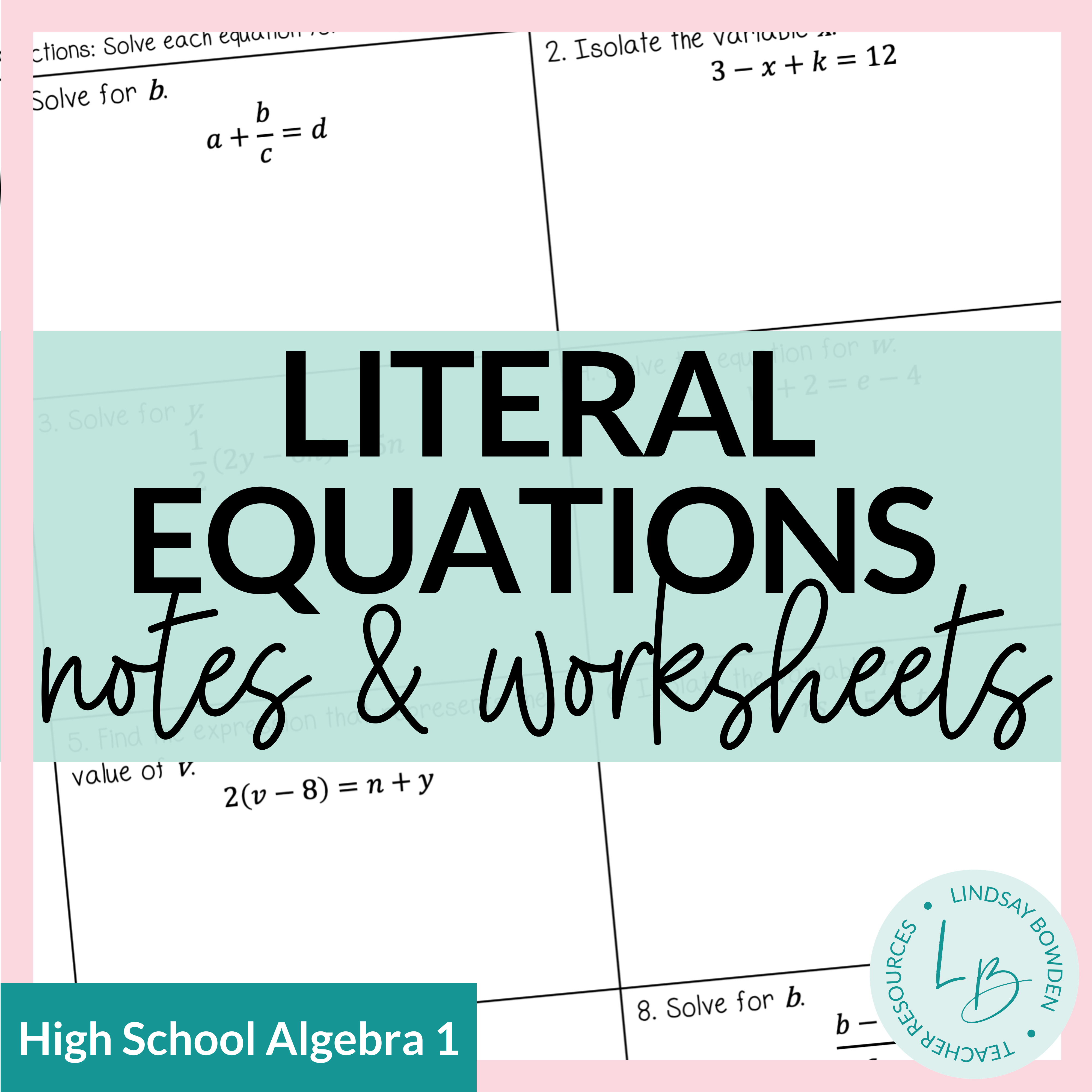 Solving Literal Equations Worksheet Multiple Choice