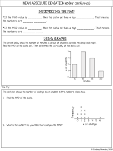 Mean Absolute Value Notes and Worksheets - Lindsay Bowden