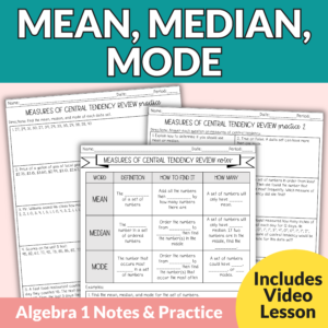 Mean, Median, Mode Notes and Worksheets