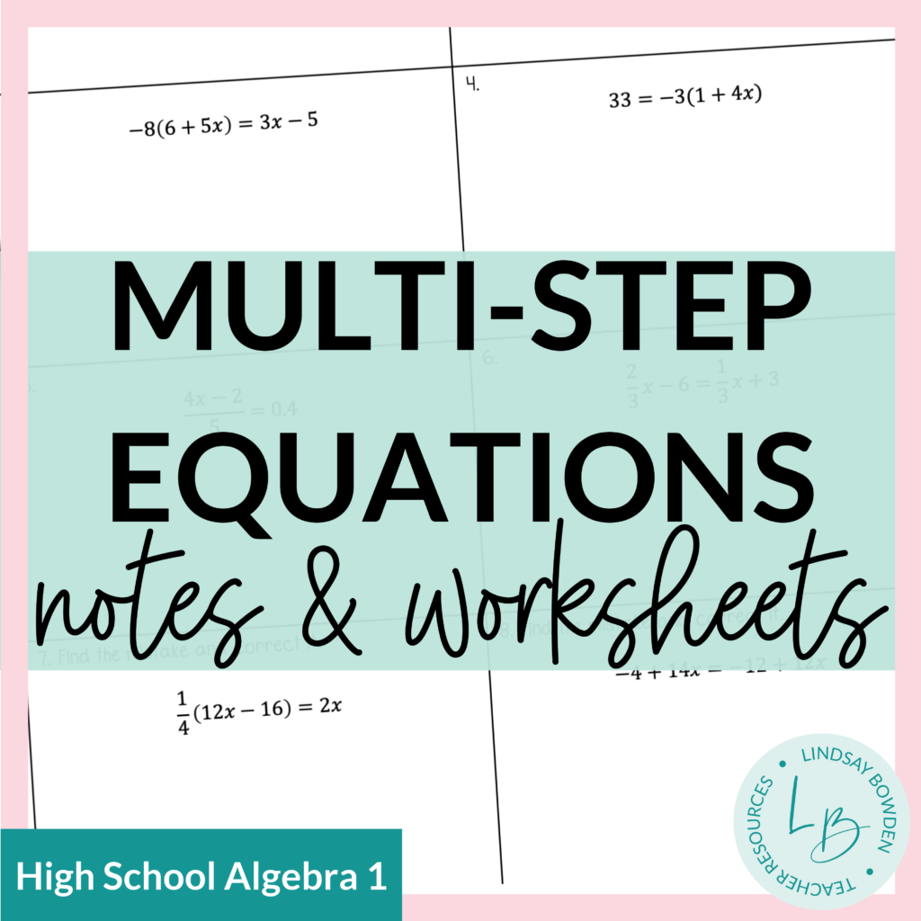 Solving Multi Step Equations Notes and Worksheets with Error Analysis Algebra 1