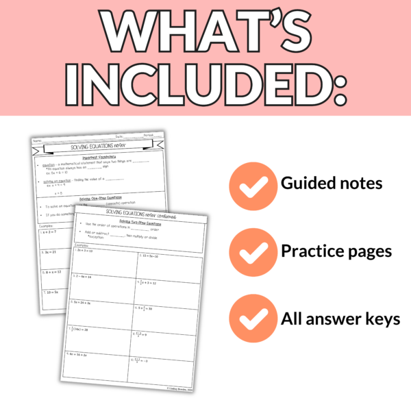One and Two Step Equations Worksheets and Notes for High School Algebra 1 - Image 3
