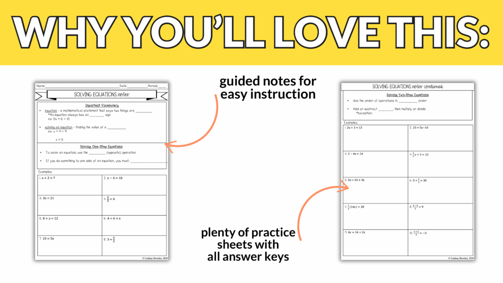 One-Variable Word Problems Worksheets & Notes for Teachers