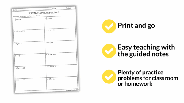 One and Two Step Equations Worksheets and Notes for High School Algebra 1 - Image 6