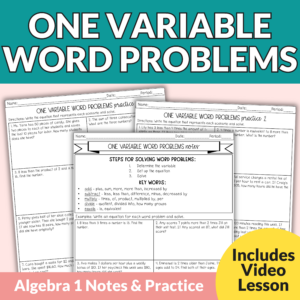 One and Two Step Equations Worksheets and Notes for High School Algebra 1