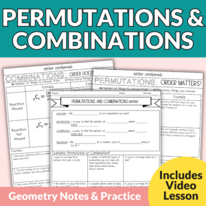 Permutations and Combinations Notes and Worksheets for 9th – 11th Grade Math