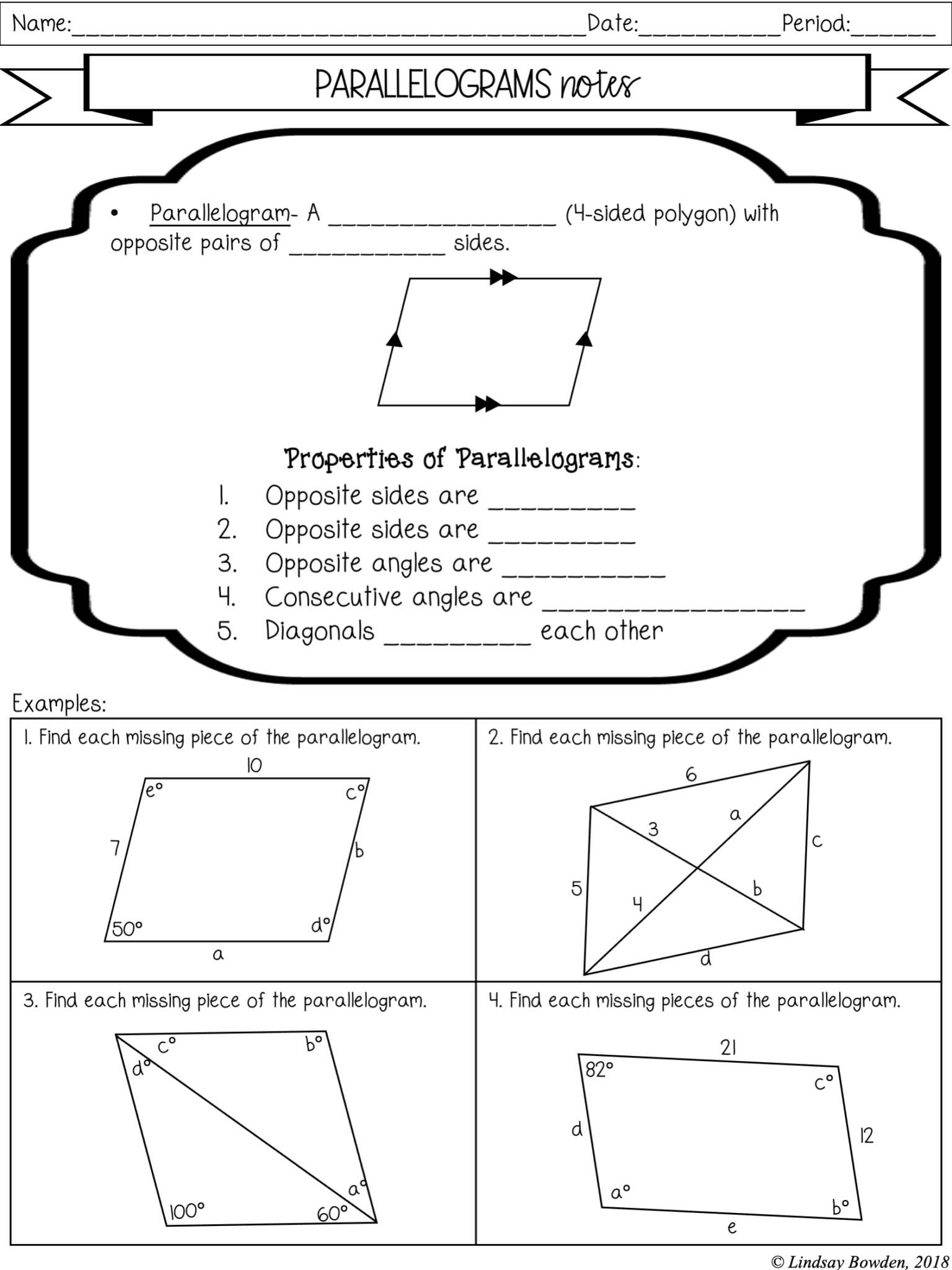Geometry Parallelograms Worksheet
