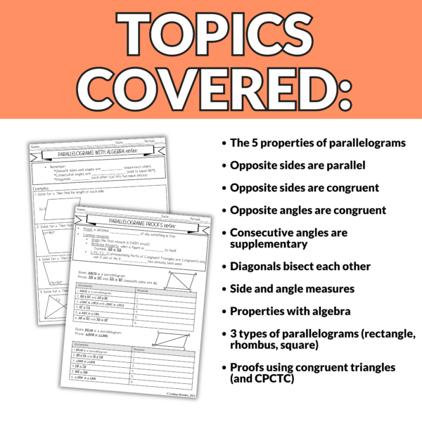 Parallelograms Guided Notes and Worksheets for 9th – 11th Grade Geometry - Image 2