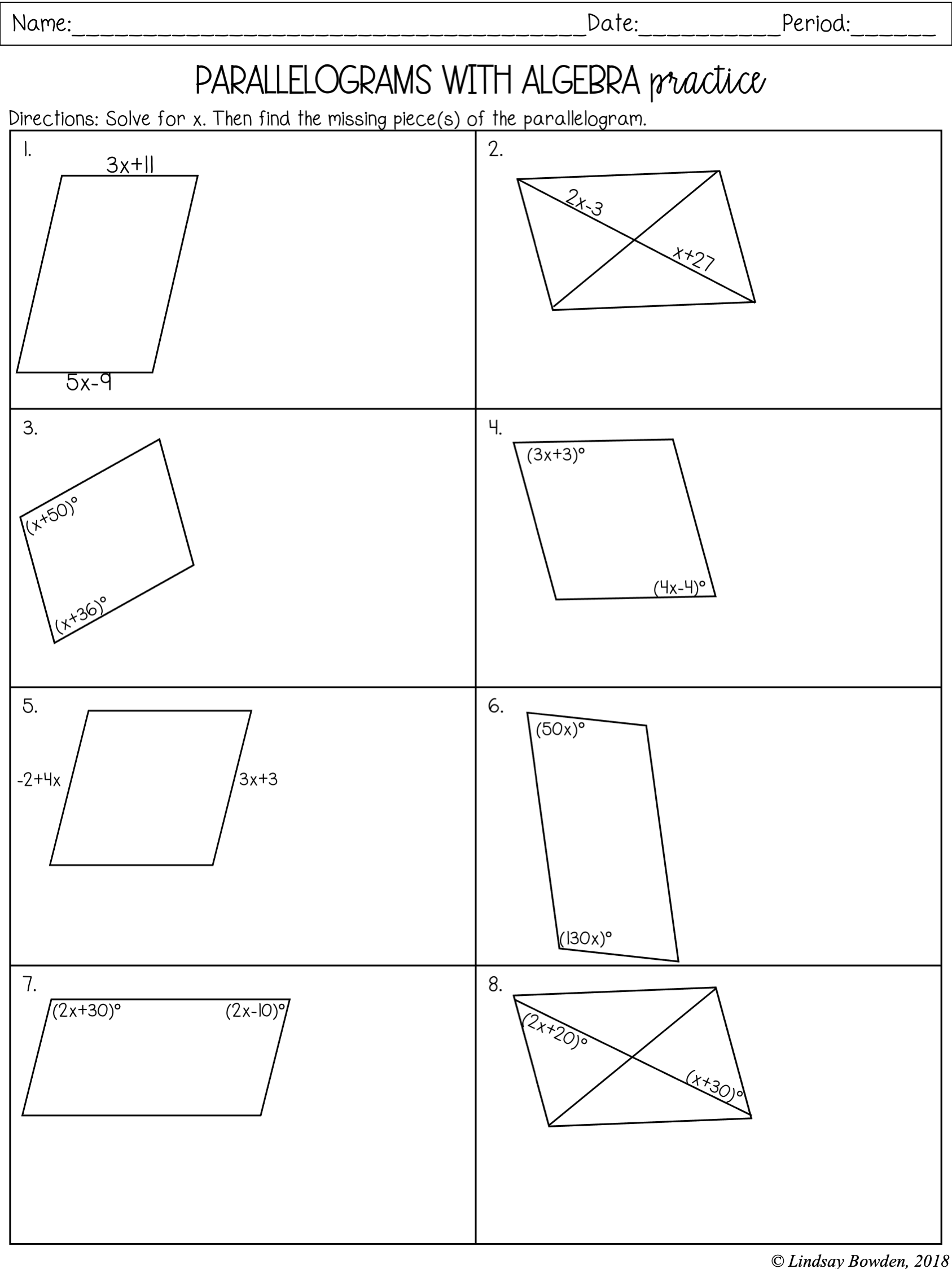 Parallelograms Notes and Worksheets - Lindsay Bowden Throughout Properties Of Parallelograms Worksheet