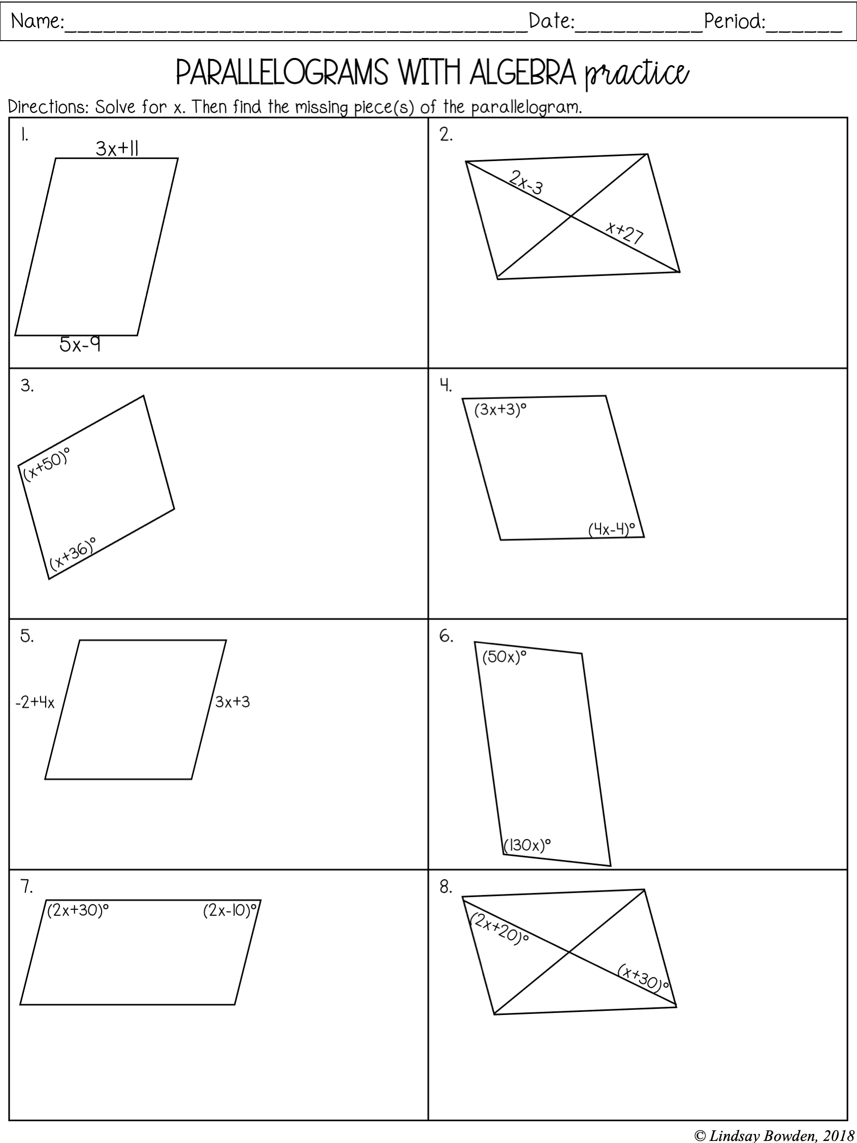 Geometry Worksheet Special Parallelograms Answer Key 4220