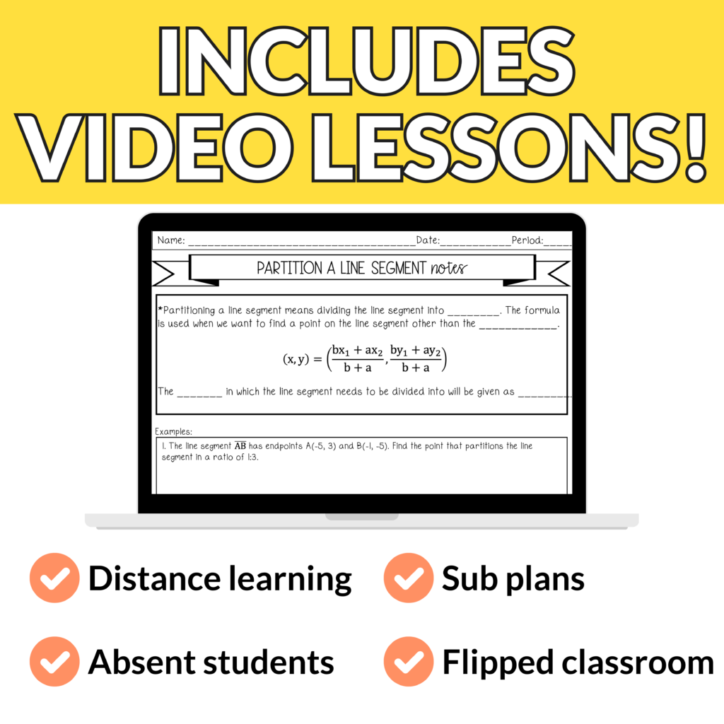 Partition a Line Segment Notes and Worksheets for 9th – 11th Grade ...
