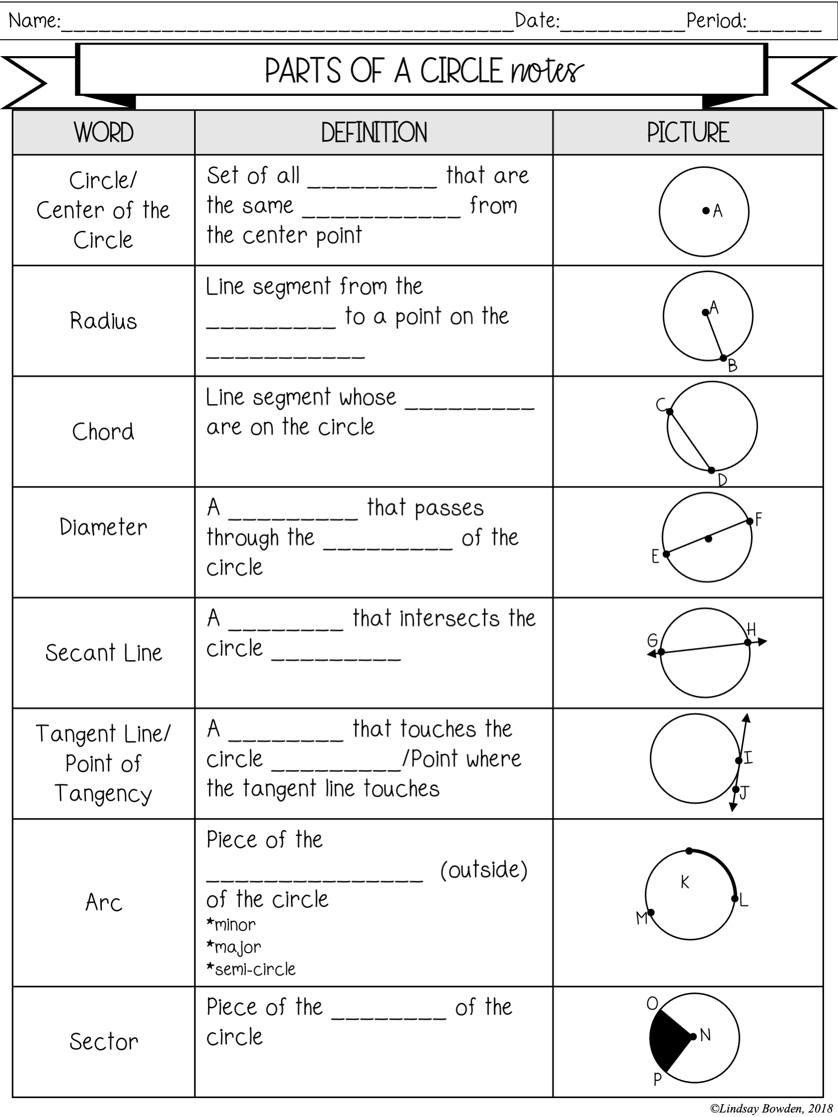 Parts Of A Circle Worksheet Grade 10