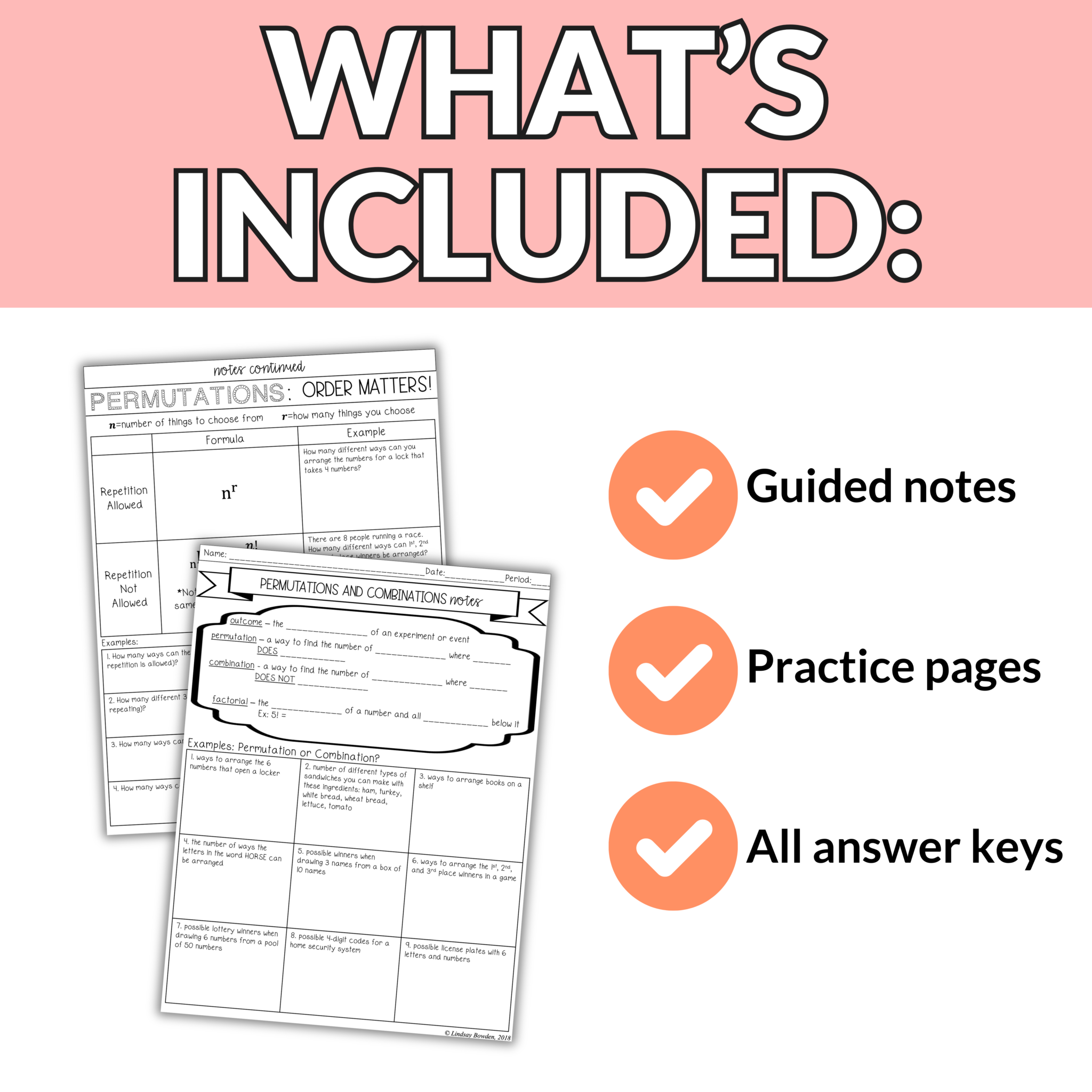 Permutations and Combinations Notes and Worksheets for 9th – 11th Grade ...