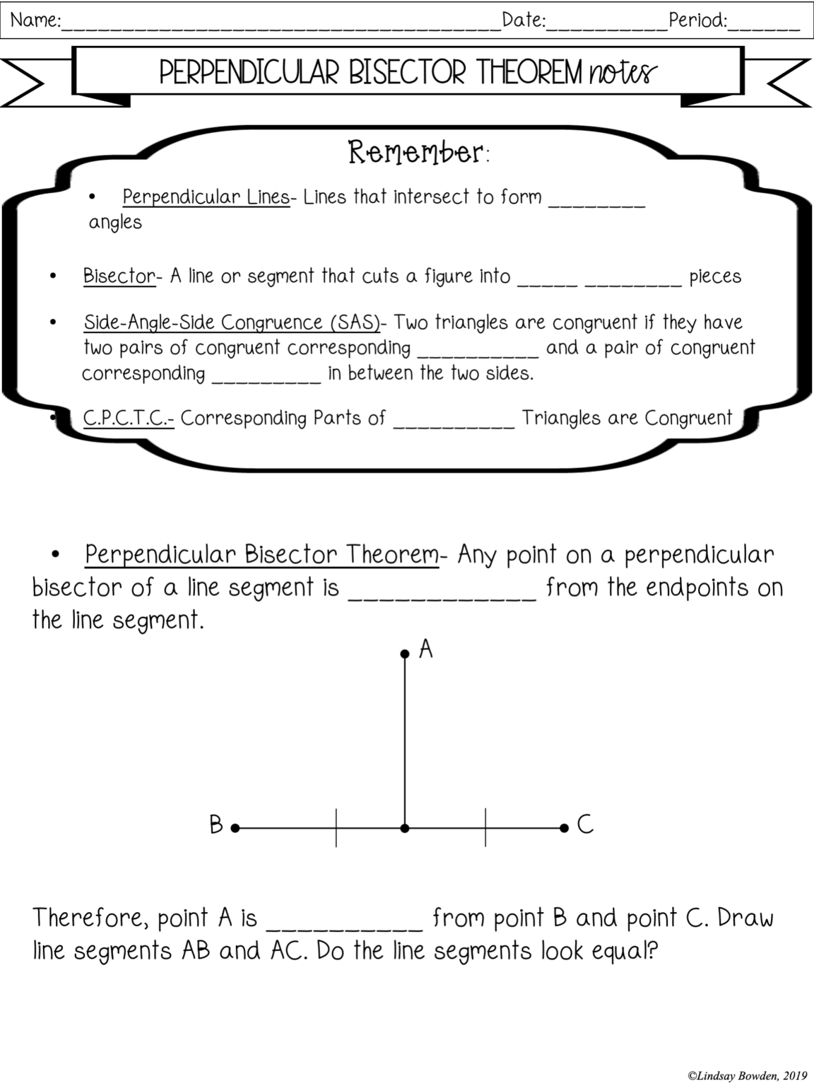 Perpendicular Bisector Notes and Worksheets - Lindsay Bowden