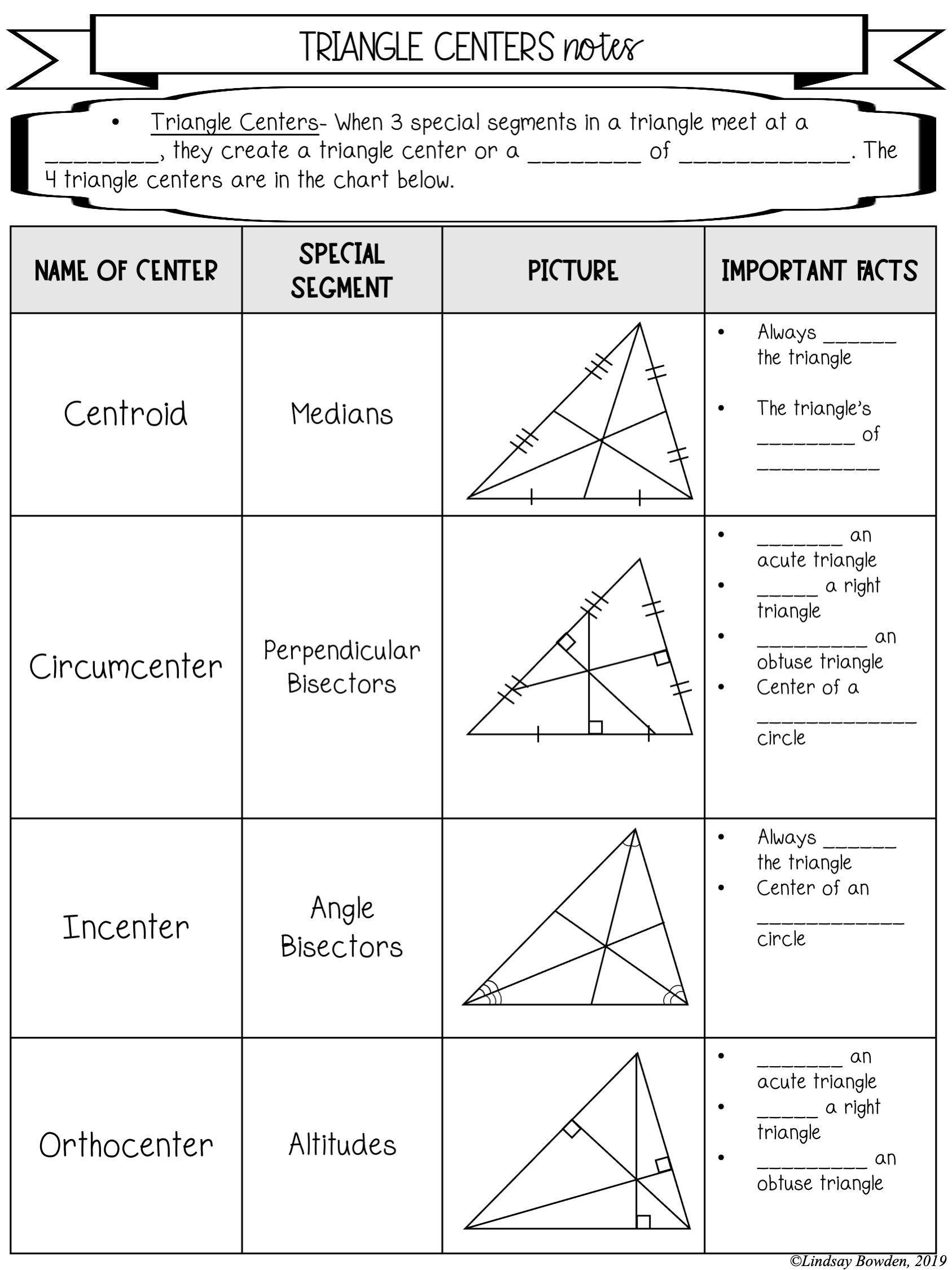 Triangle Centers Notes and Worksheets - Lindsay Bowden Regarding Centers Of Triangles Worksheet
