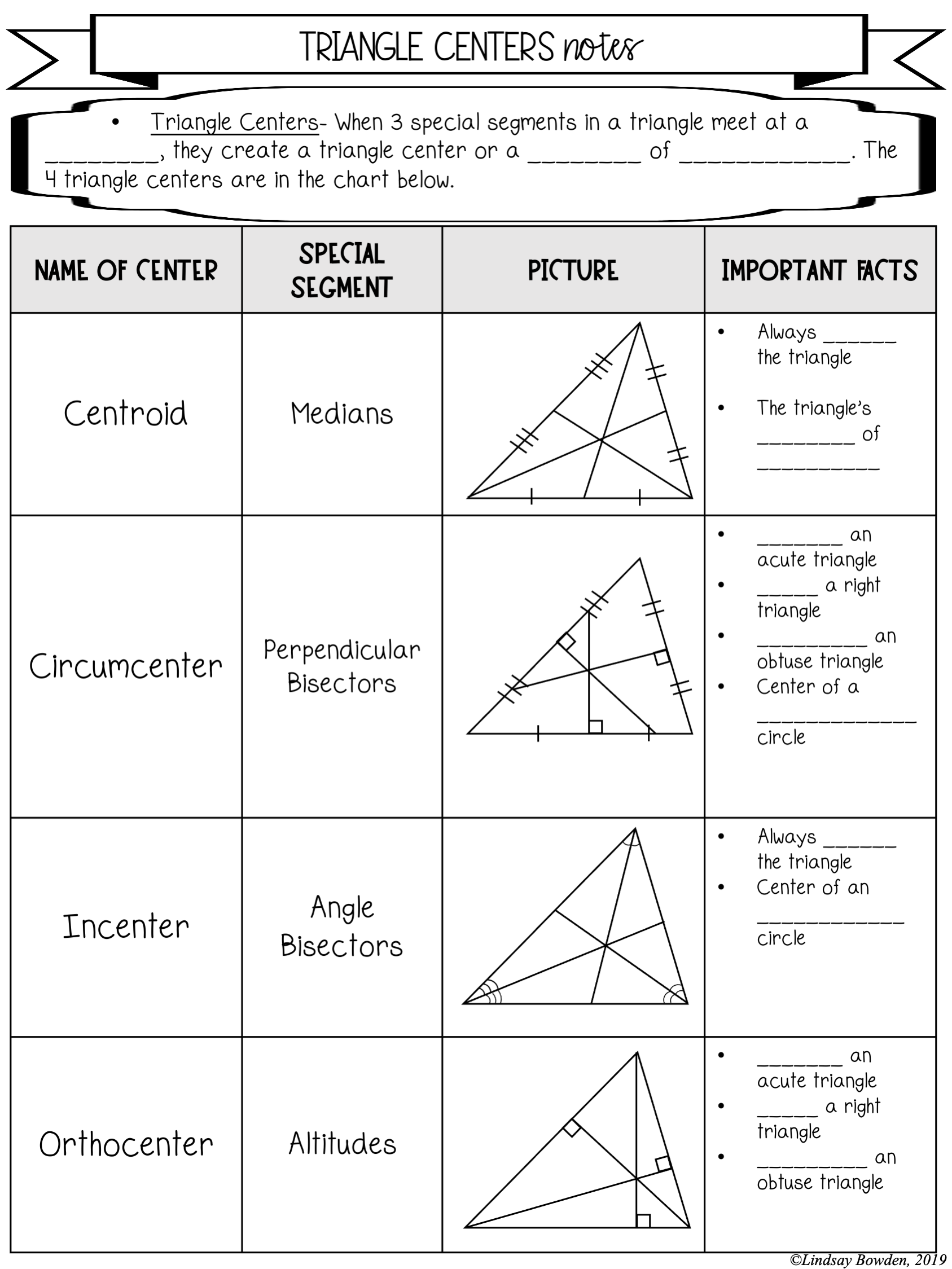 homework 6.4 centers of triangles