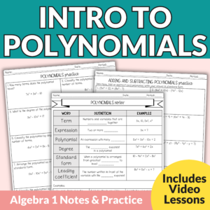 Intro to Adding and Subtracting Polynomials Notes and Worksheets for Algebra 1