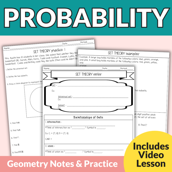 Comprehensive Probability Guided Notes and Worksheets for 9th - 11th