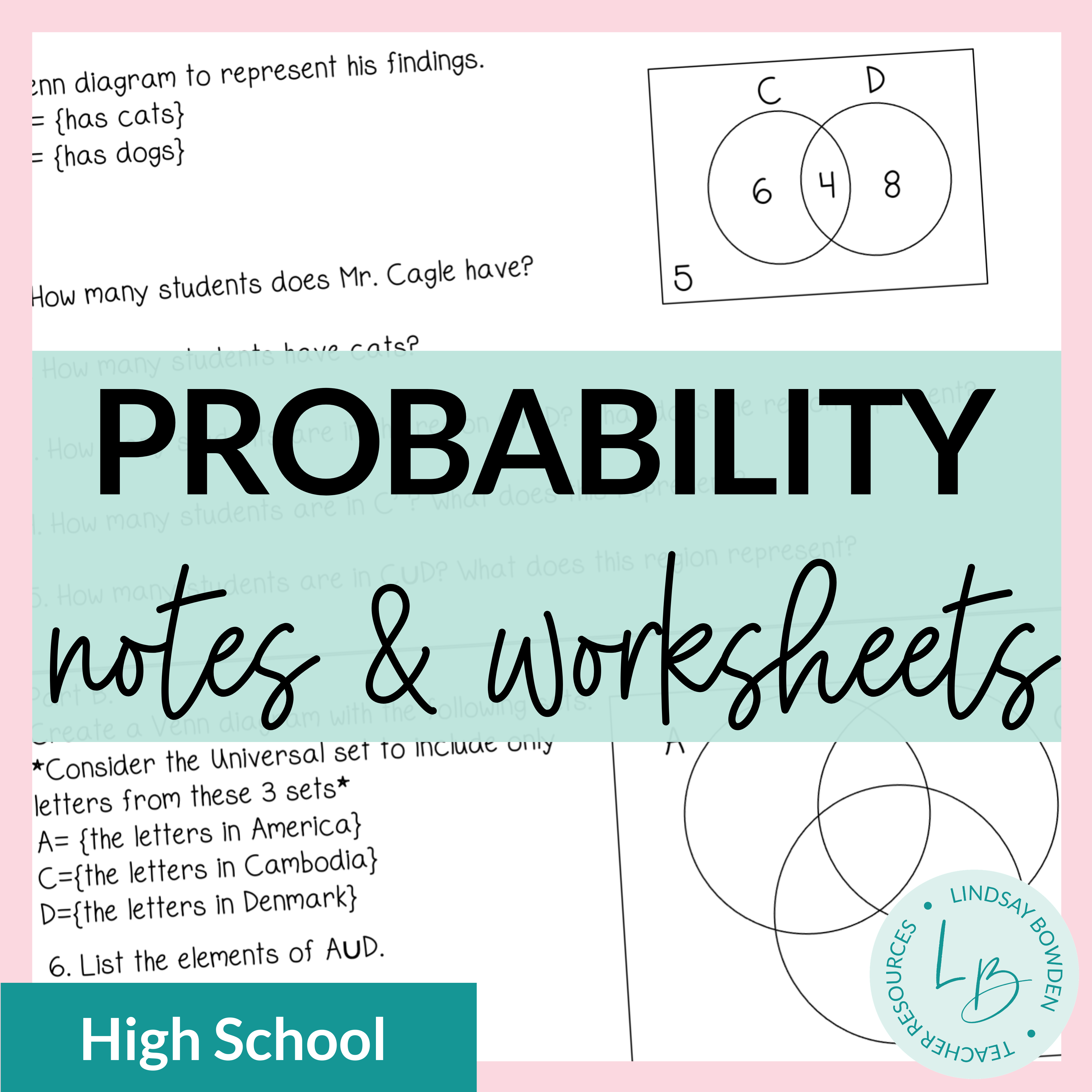 Probability Notes and Worksheets - Lindsay Bowden Inside Probability Worksheet High School