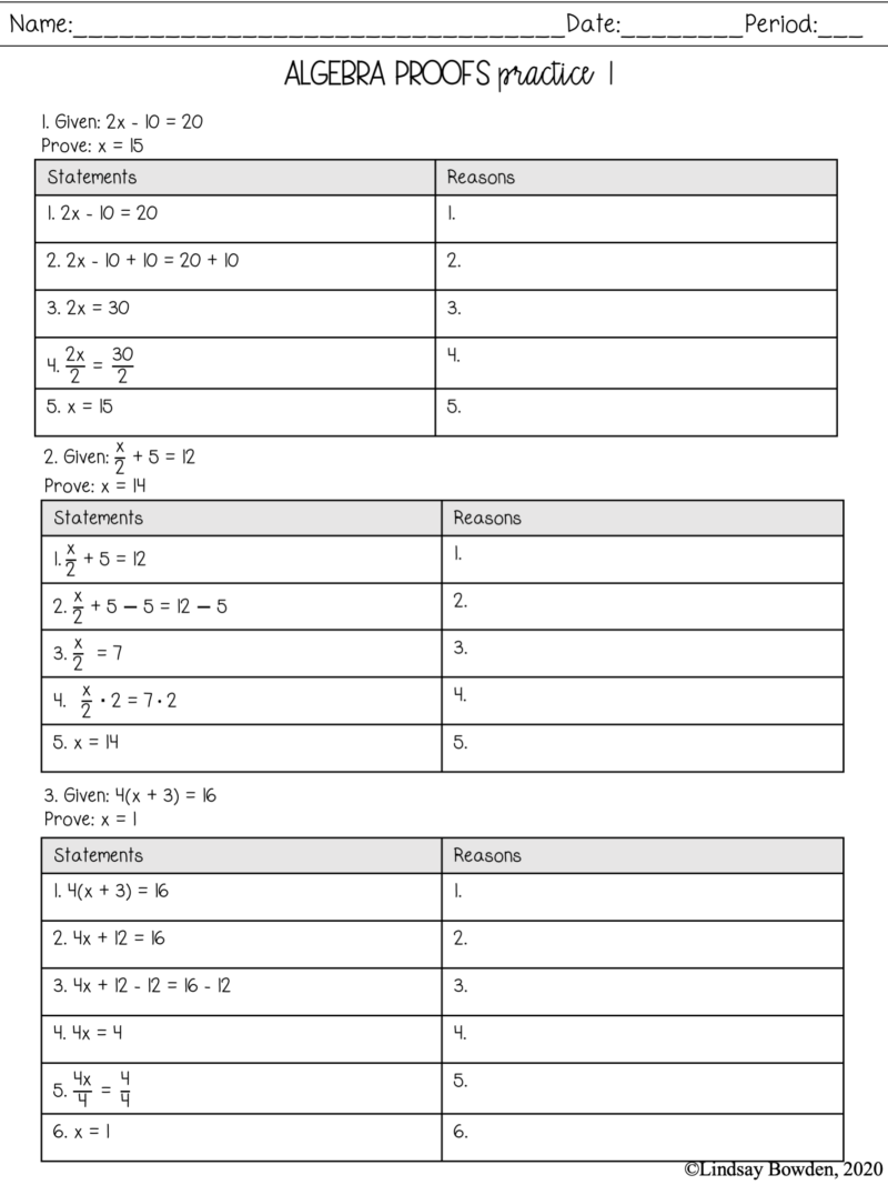 Algebra Proofs Notes And Worksheets Lindsay Bowden