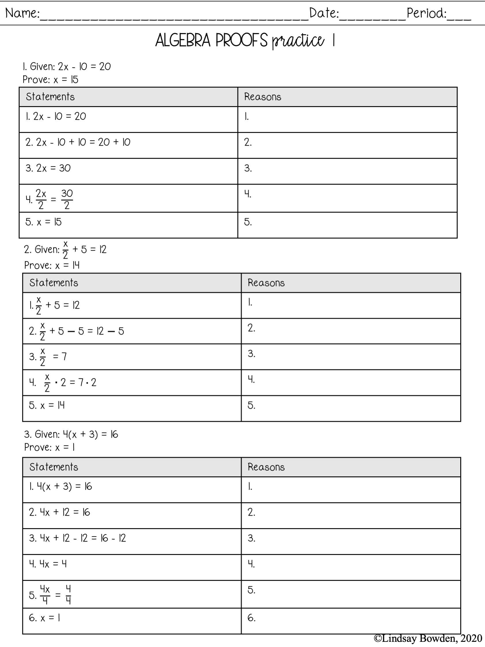 Algebra Proofs Notes and Worksheets - Lindsay Bowden With Regard To Algebraic Proofs Worksheet With Answers