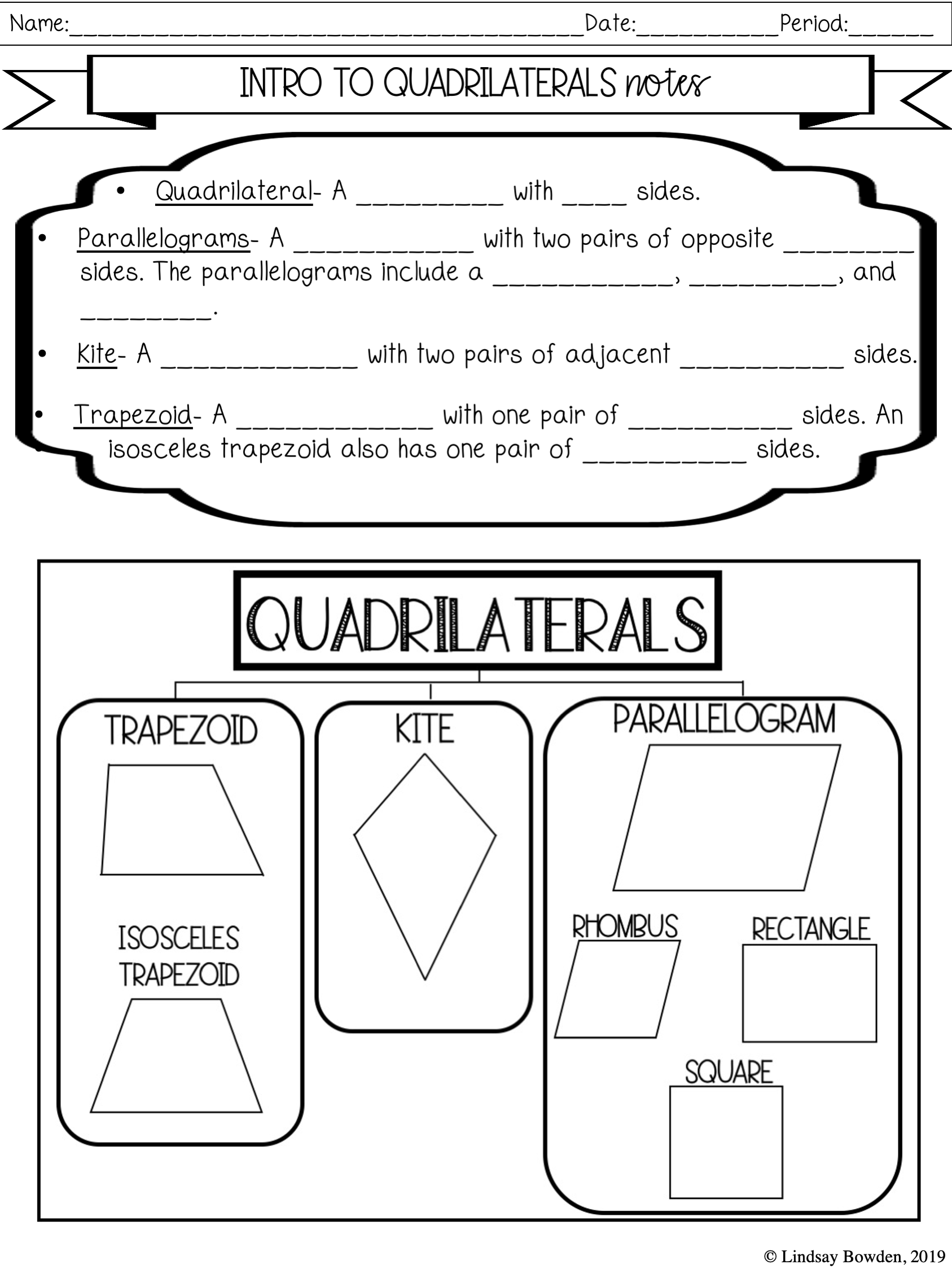 Quadrilaterals Notes And Worksheets Lindsay Bowden