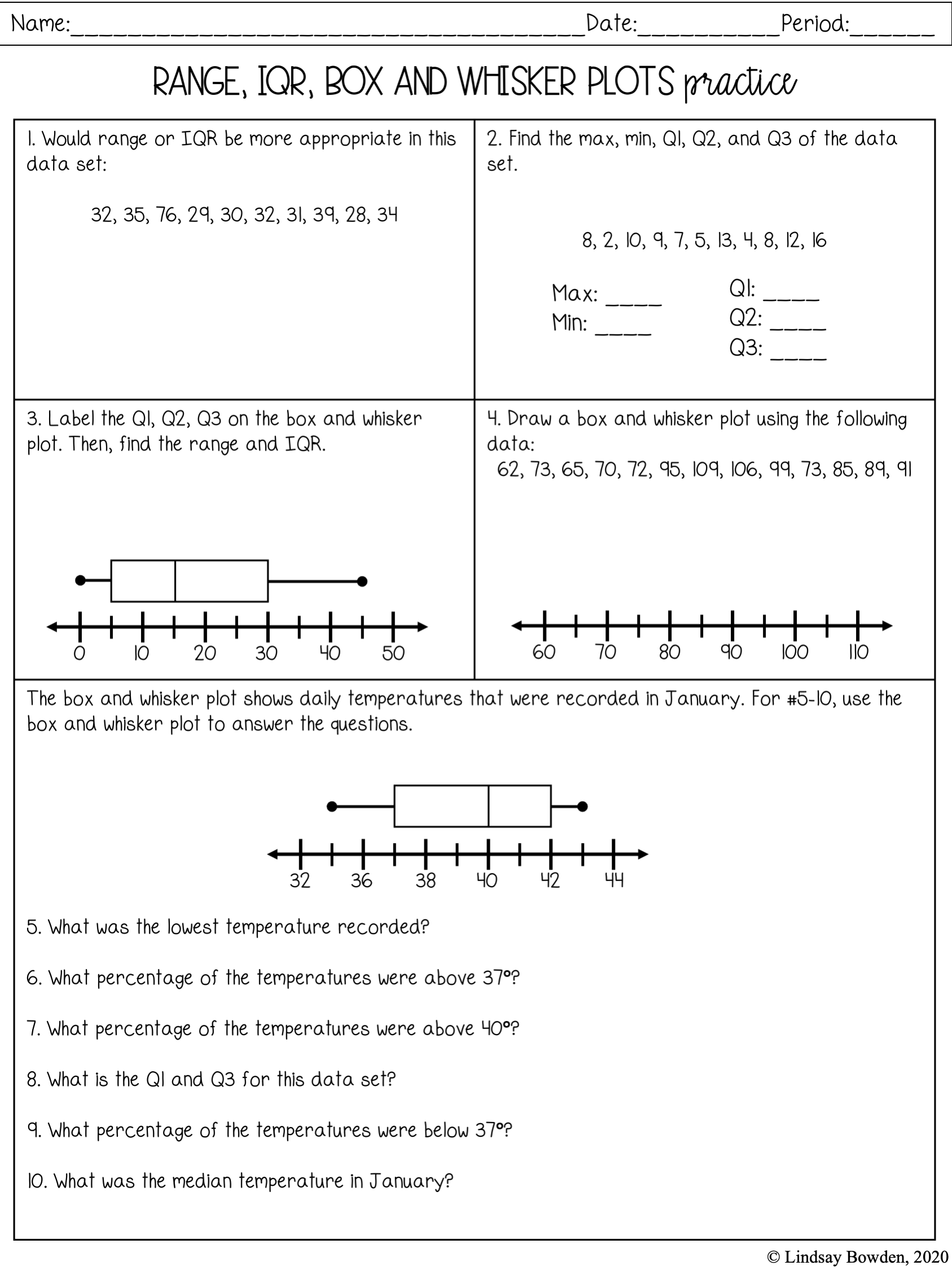 Box and Whisker Plots Notes and Worksheets - Lindsay Bowden Pertaining To Box And Whisker Plot Worksheet