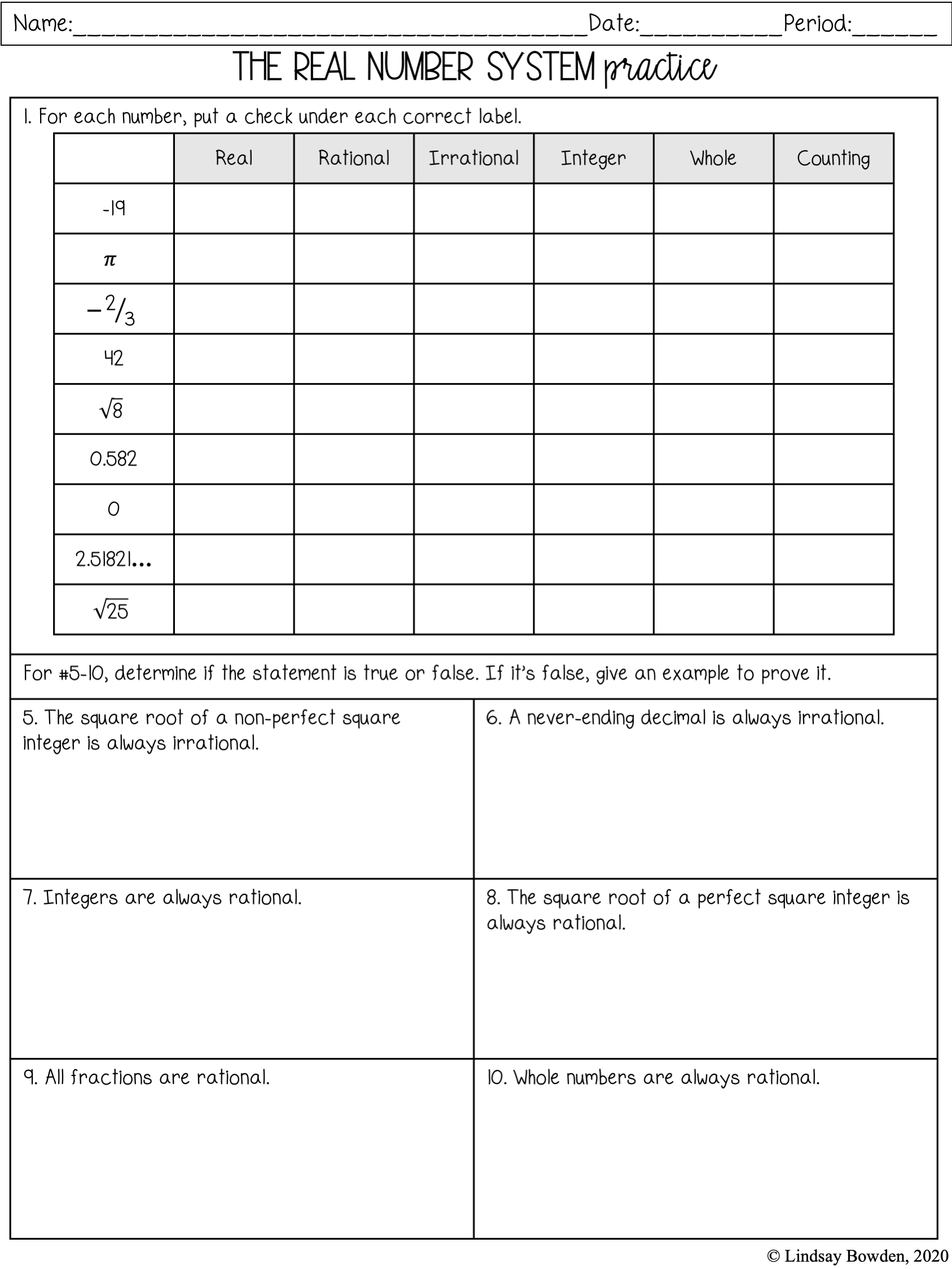 Csi The Real Number System Worksheet Answers